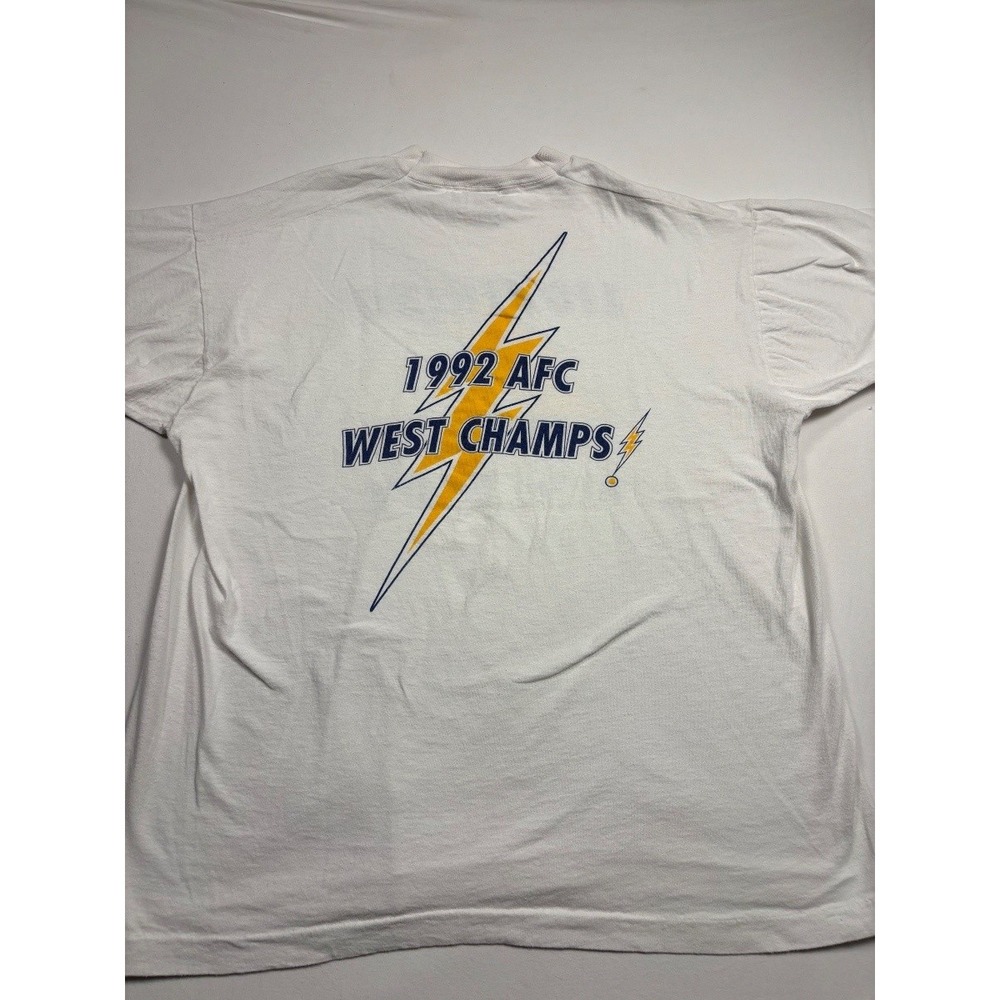 Vintage Fruit of the Loom Men's XL Chargers 1992 AFC West Champs T Shirt Stains